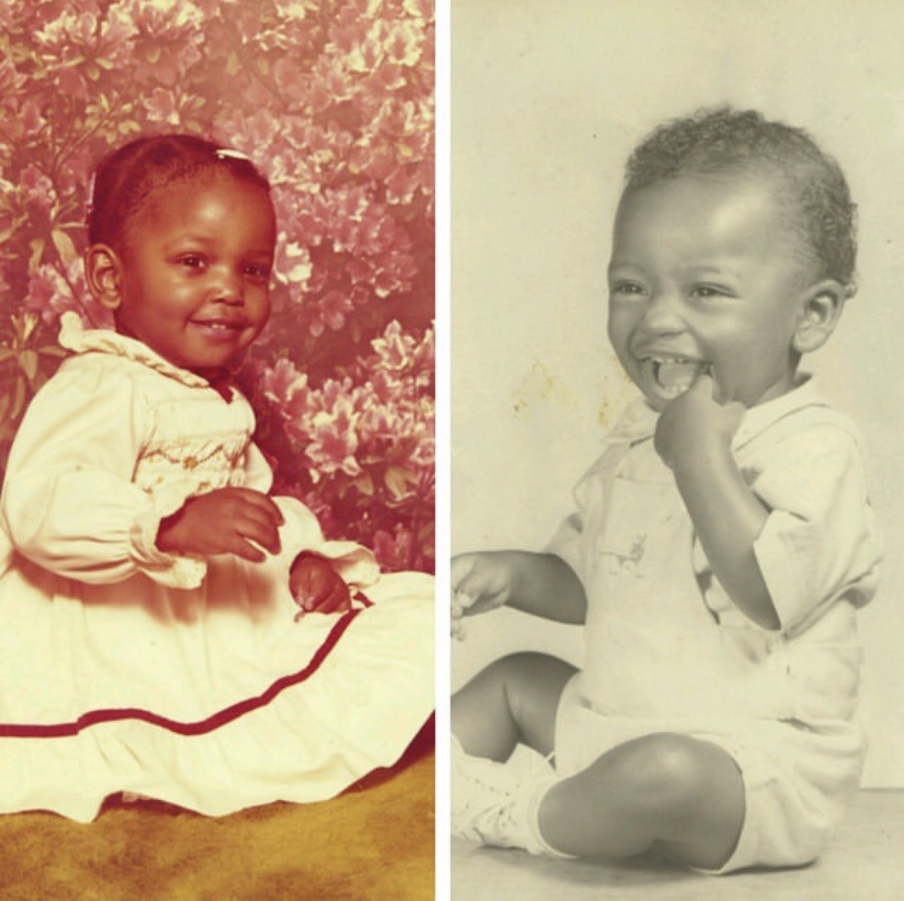 Childhood portraits of Teefa and Raymond side by side